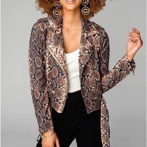 Buddy Love Jacket Cicely Snake Print Moto Jacket New
